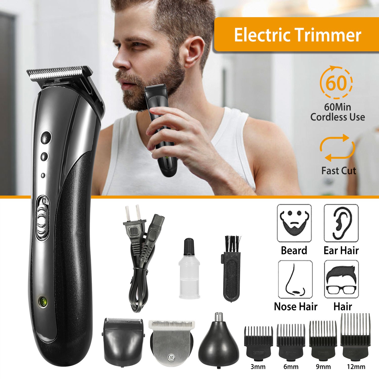 Mens Electric Shaver Trimmer Razor Rechargeable Hair Beard Nose Shaving Machine