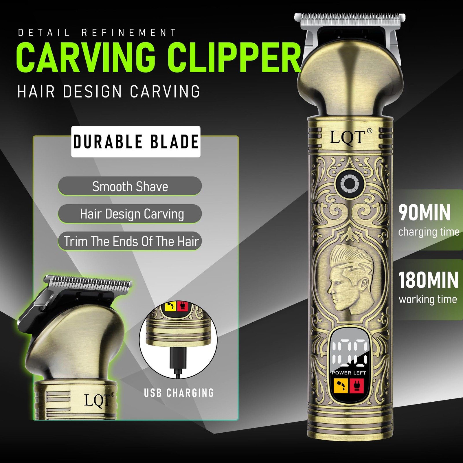 LQT Professional Cordless Hair Clipper and Trimmer Set for Men, Bronze