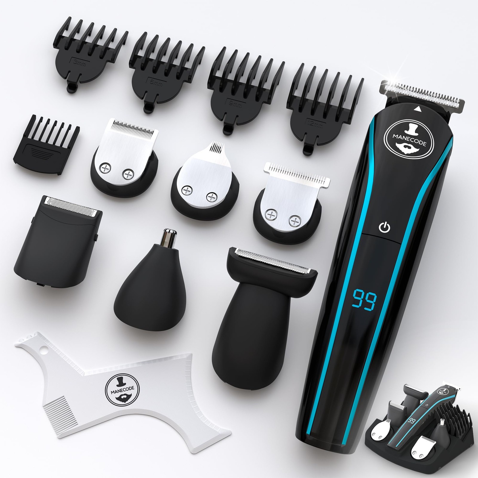 MANECODE® Beard & Hair Trimmer for Men – Self-Sharp Blades® USB-C, Waterproof…