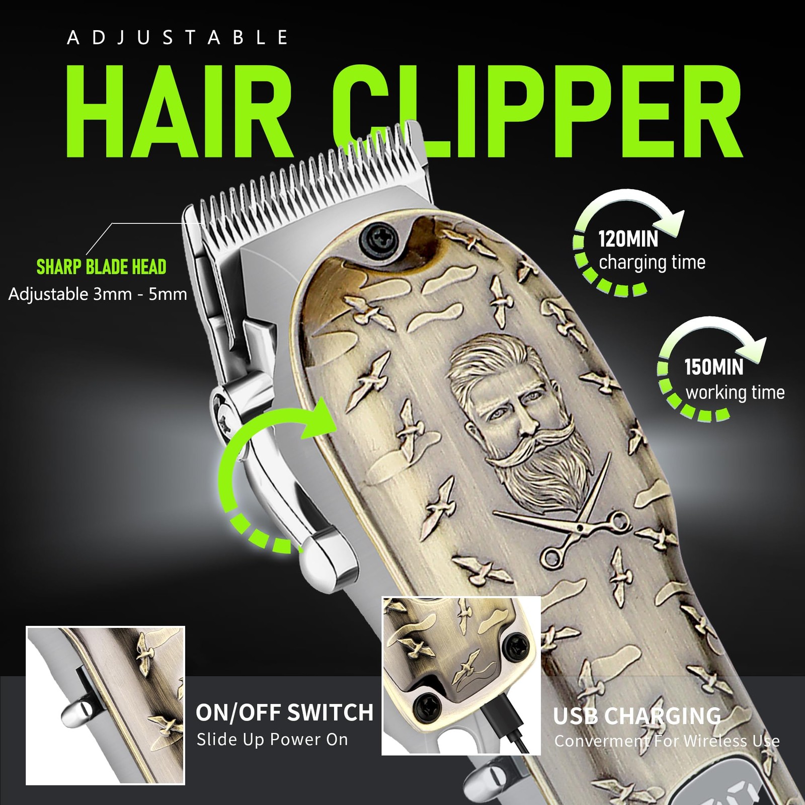 LQT Professional Cordless Hair Clipper and Trimmer Set for Men, Bronze