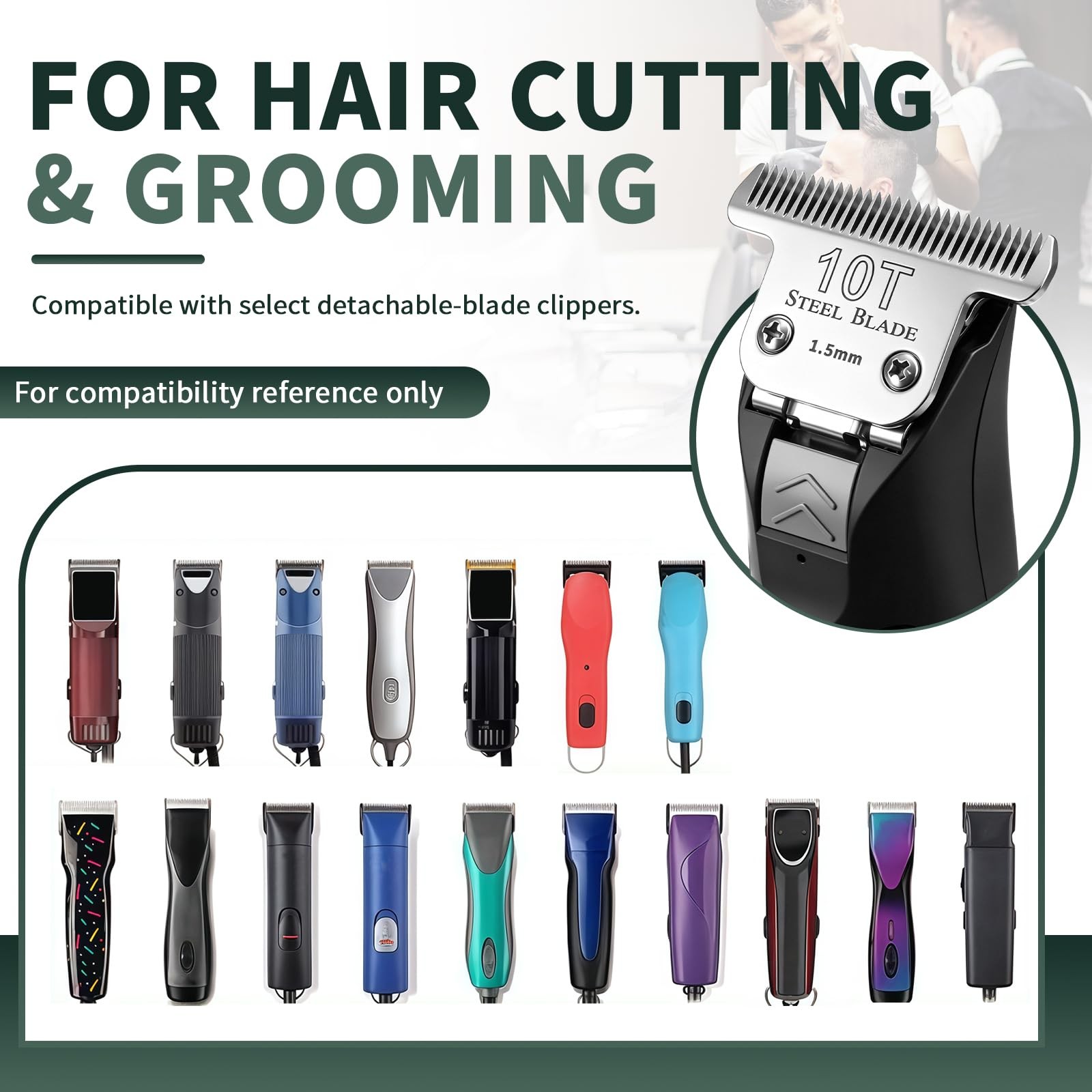10T Clipper Blade 1.5mm Compatible with Oster Classic 76, Silver, 1 Pack