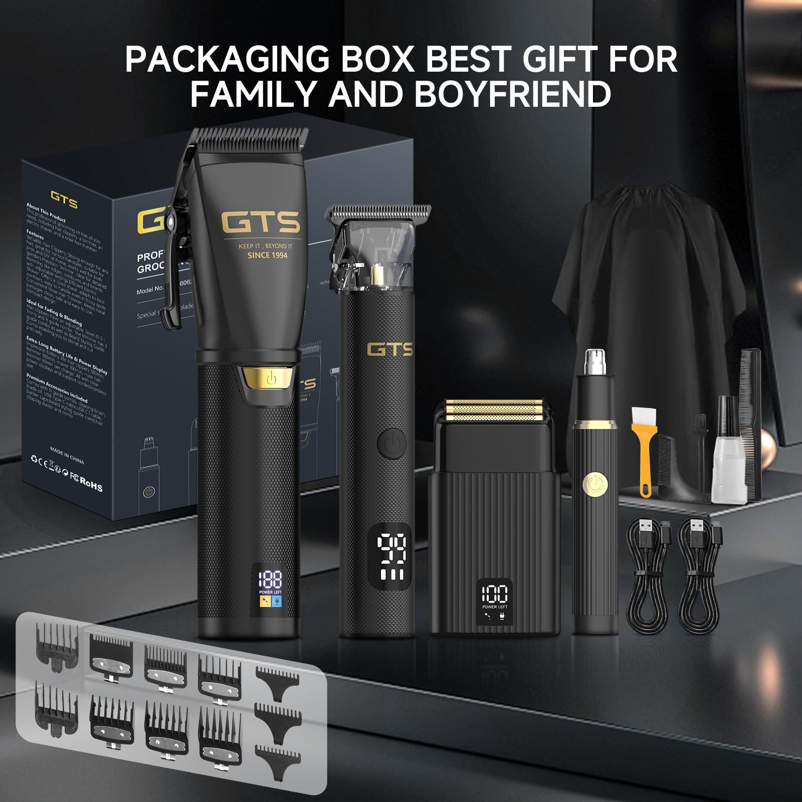 4-in-1 Hair Clippers for Men – Cordless Beard Trimmer LED Display Kit