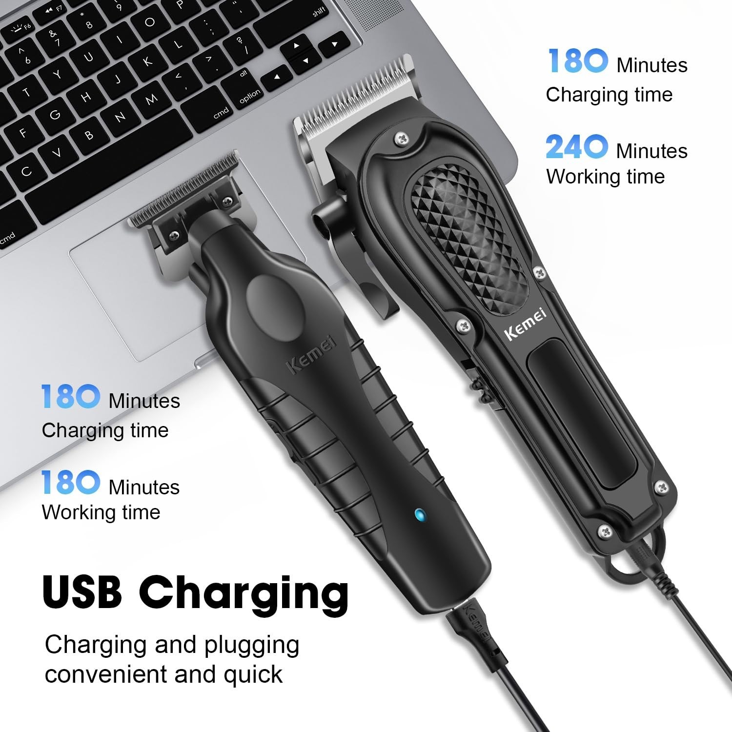 Professional Cordless Hair Clippers Set for Men, Rechargeable Trimmers Kit, Adju