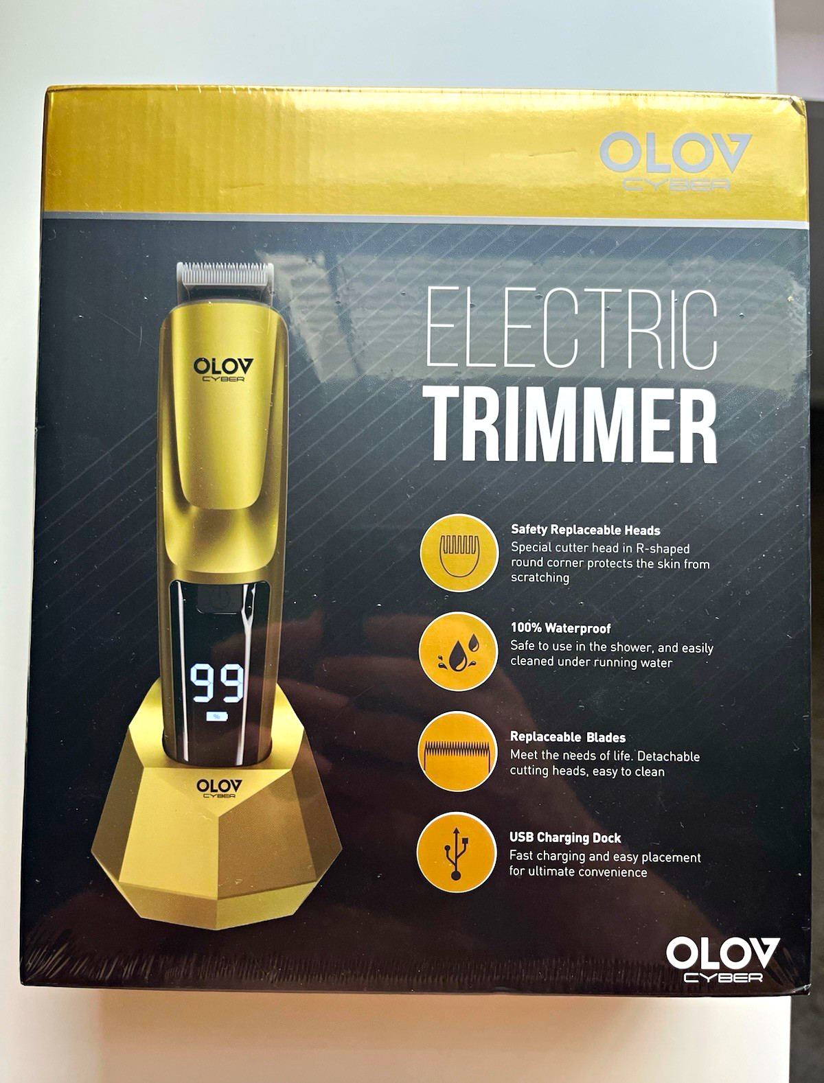 OLOV CYBER YH-7280 Electric Trimmer Waterproof USB Dock 6 Heads Gold/Black