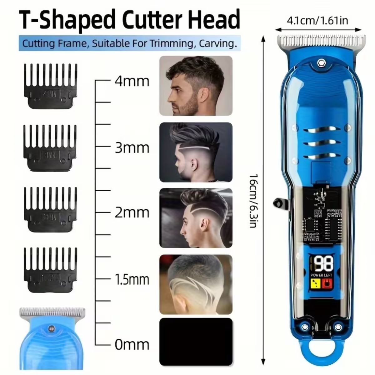 NEW – LCD RECHARGEABLE HAIR CLIPPERS SMART PORTABLE HAIR TRIMMER – BABY BLUE