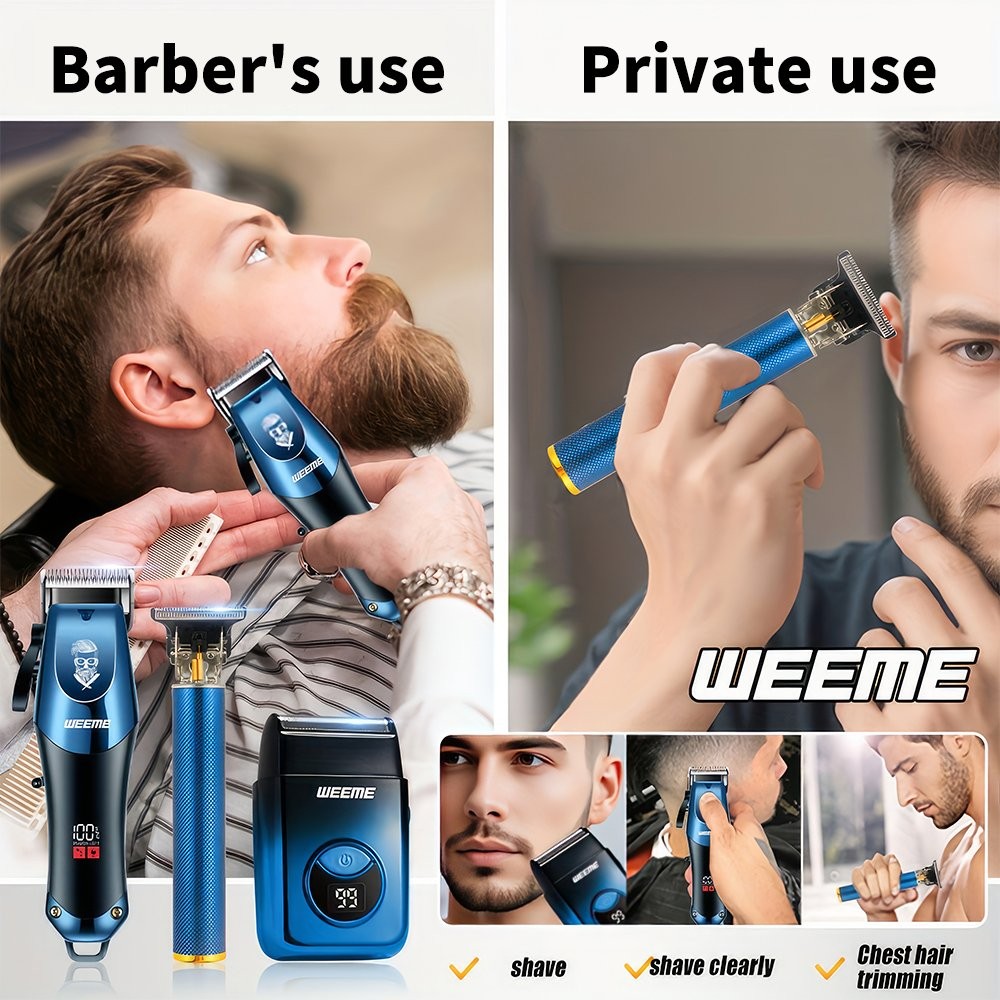 Pro Men Cordless Electric Hair Clipper Trimmer Shaver 2/3/4 Set USB Rechargeable