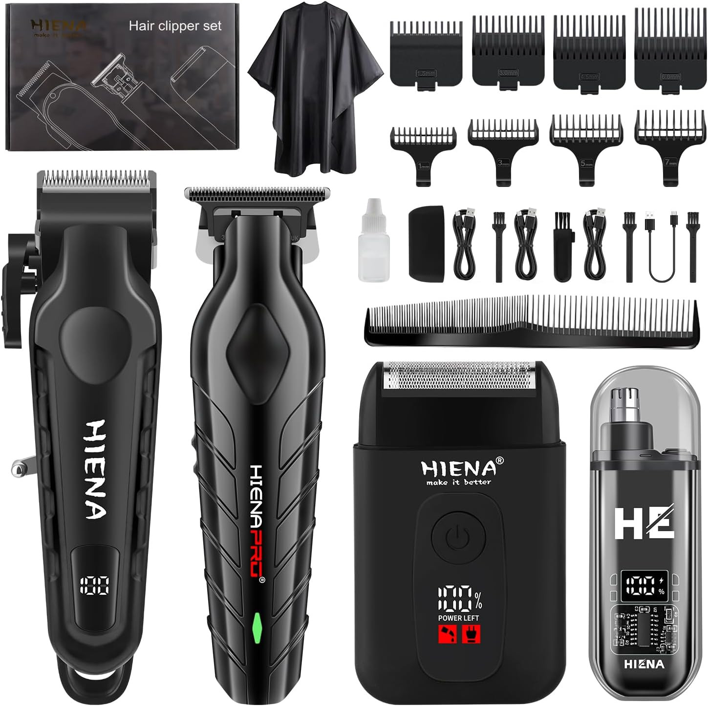 Hair Clipper Set for Men, 4-In-1 Cordless Kit | Adjustable Clipper, T-Blade Trim