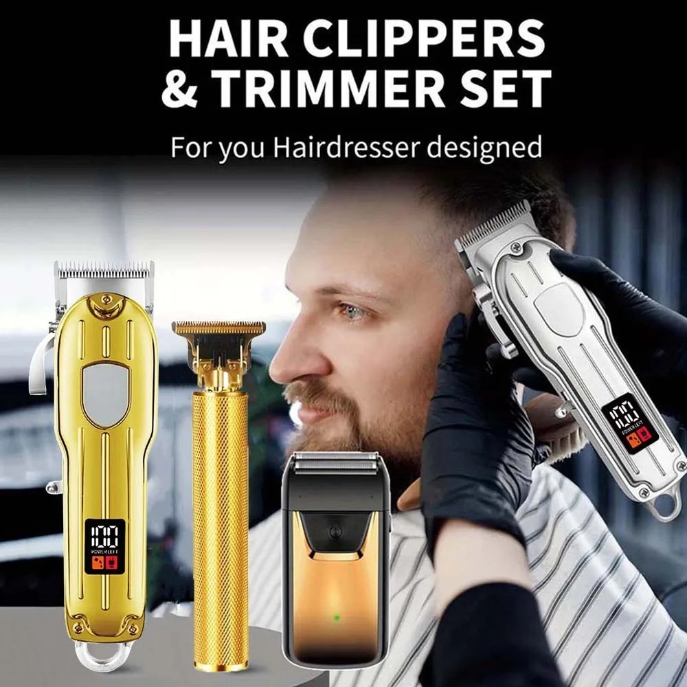 Professional Hair Clipper Trimmer Set Men’s Beard Barber Kit Rechargeable