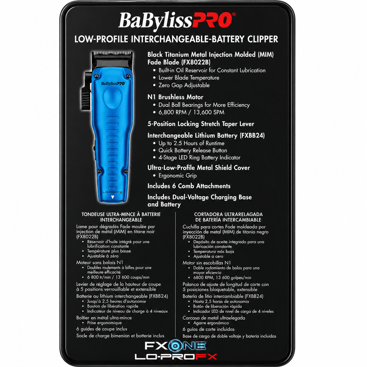 BaBylissPRO FXONE Lo-ProFX Limited Edition Blue Cordless Clipper FX829BL