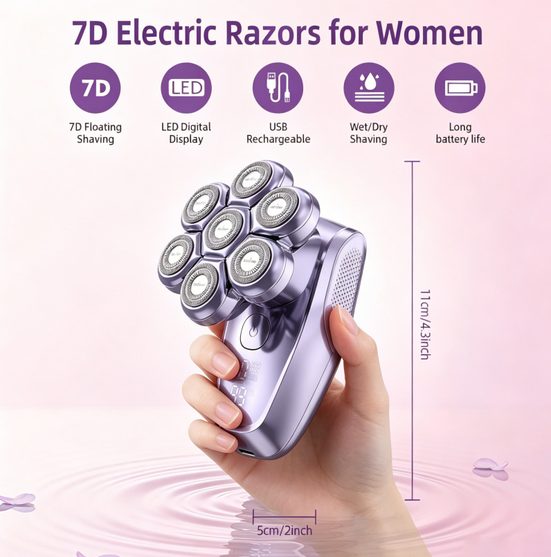 SEJOY 5-in-1 Rotary Electric Shaver 7D Rechargeable Bald Head Razor Hair Trimmer