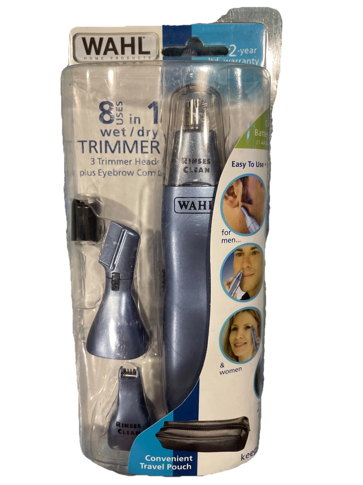 Wahl Wet Dry Trimmer 8 Uses In 1 CORDLESS W Travel Pouch Model 5545-300 Rinses