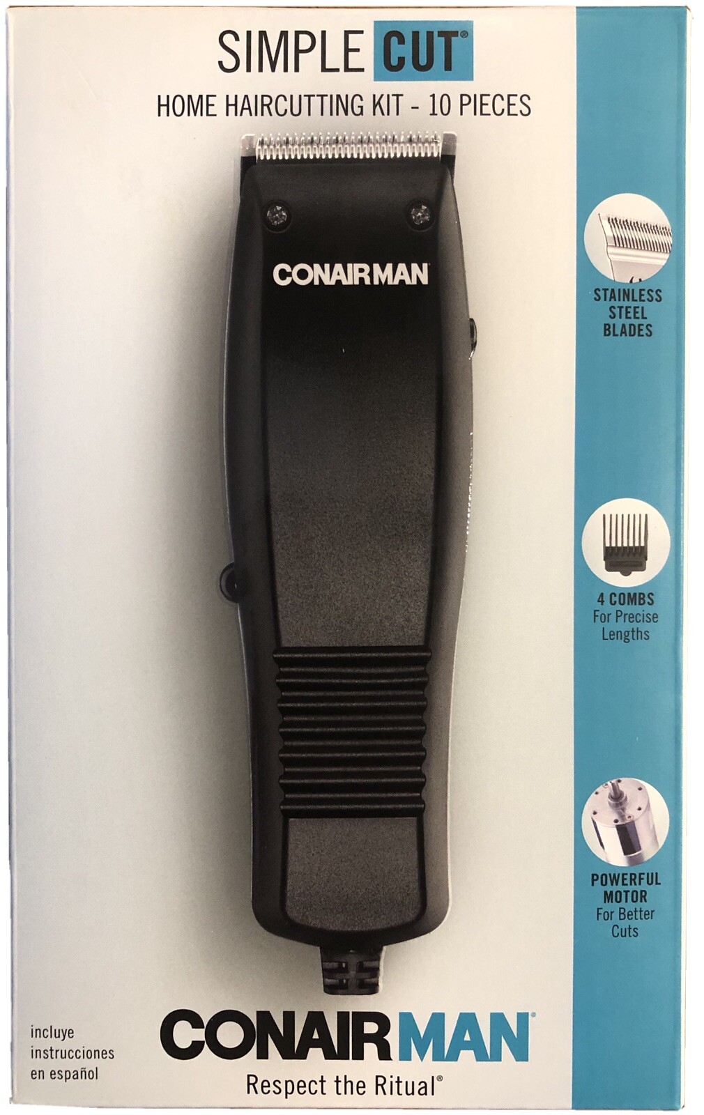 Brand New In Box Conair Man Simple Cut 10 Piece Home Haircutting Kit Clippers
