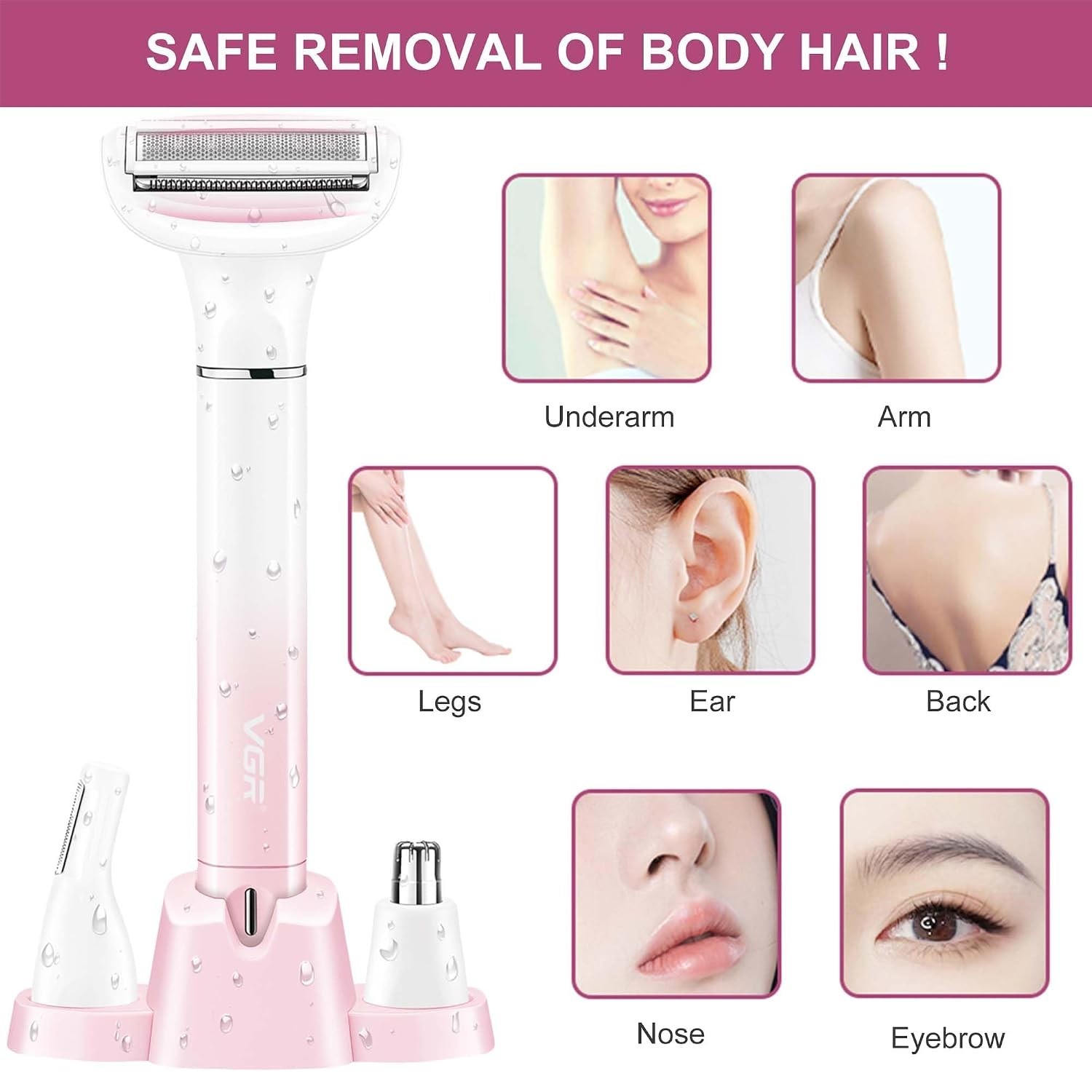 VGR 3-in-1 Women’s Electric Razor Bikini Trimmer Rechargeable Waterproof Shaver