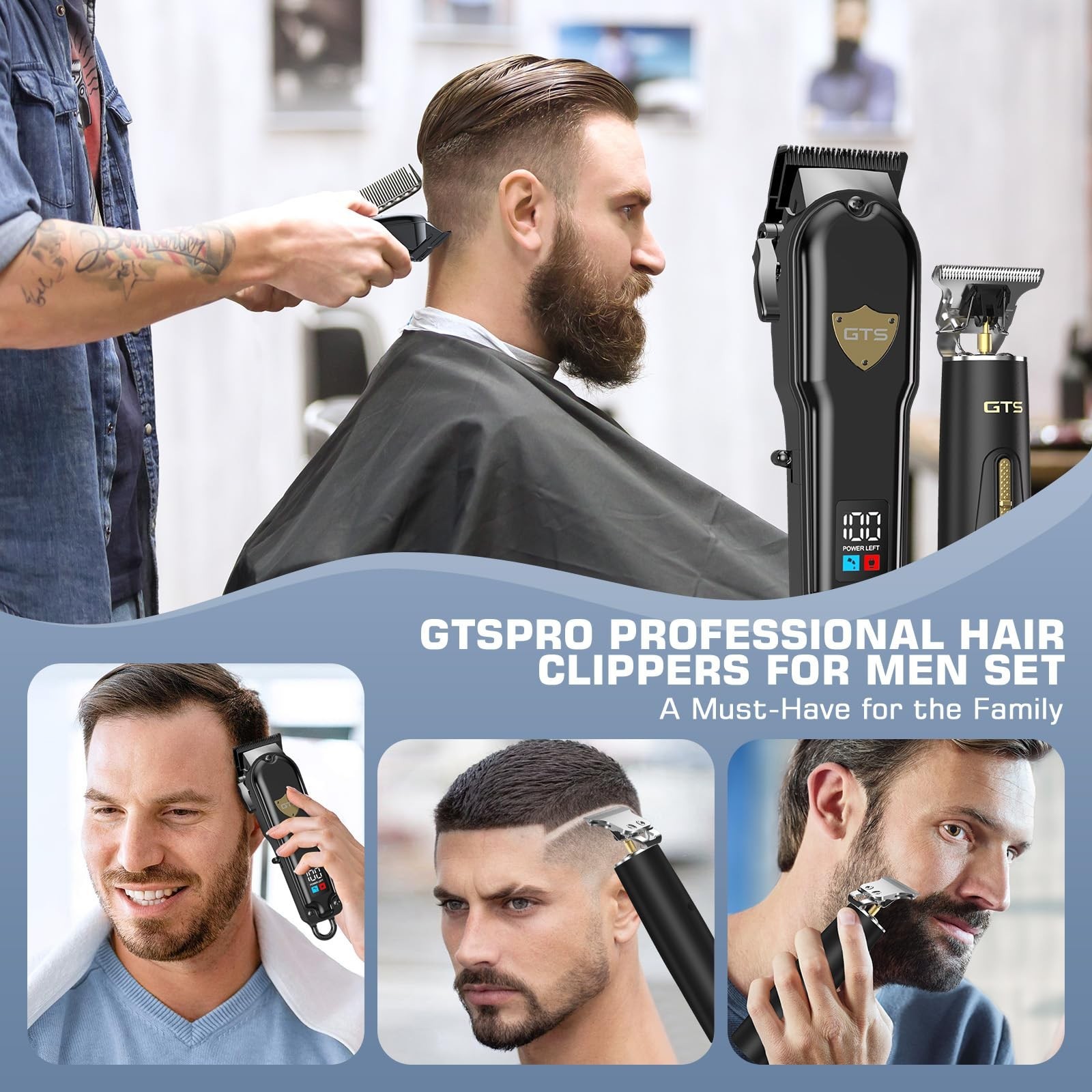 Professional Hair Clippers Set for Men – Electric Trimmer & Barber Kit, Gift Box