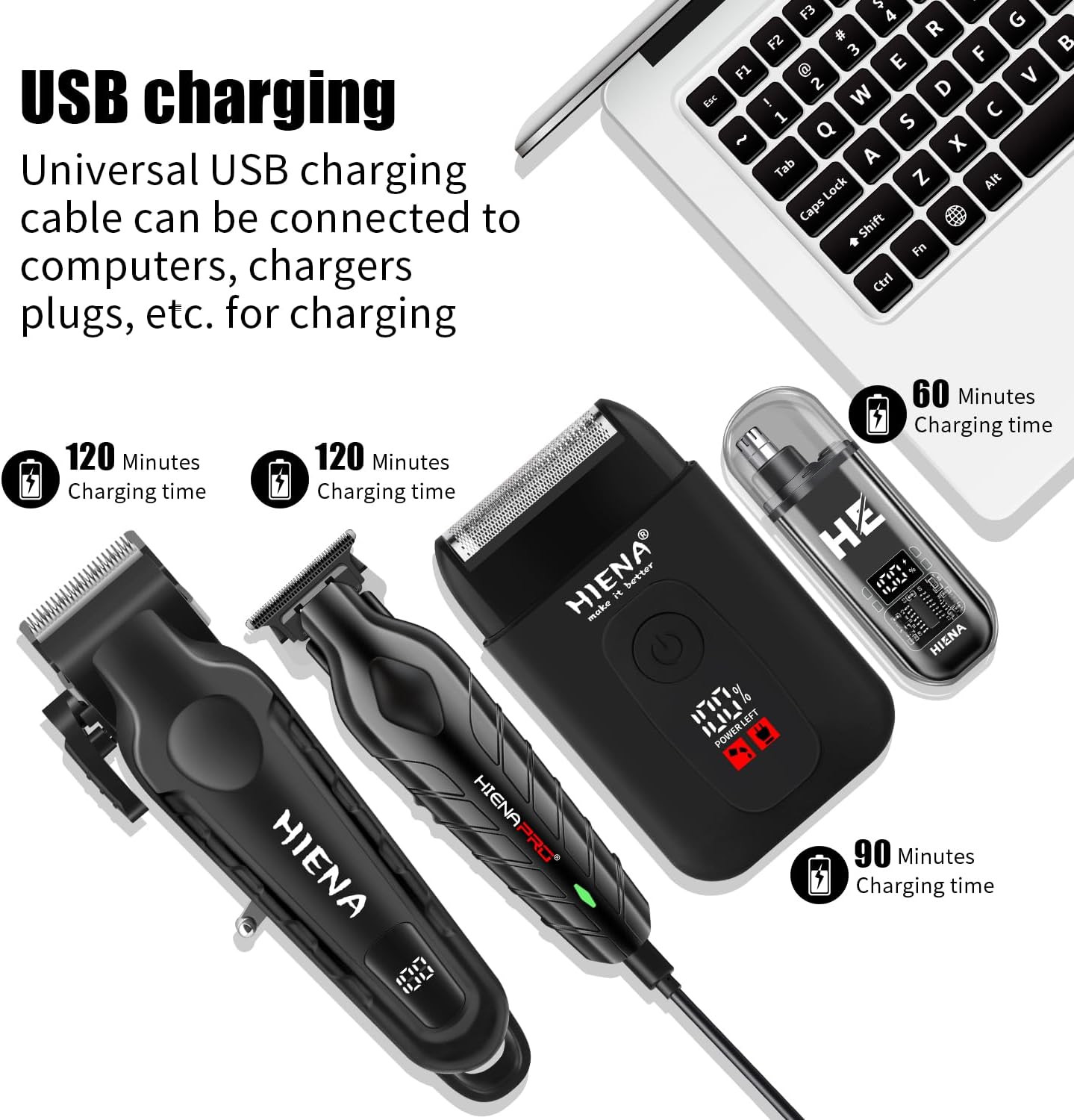 Hair Clipper Set for Men, 4-In-1 Cordless Kit | Adjustable Clipper, T-Blade Trim