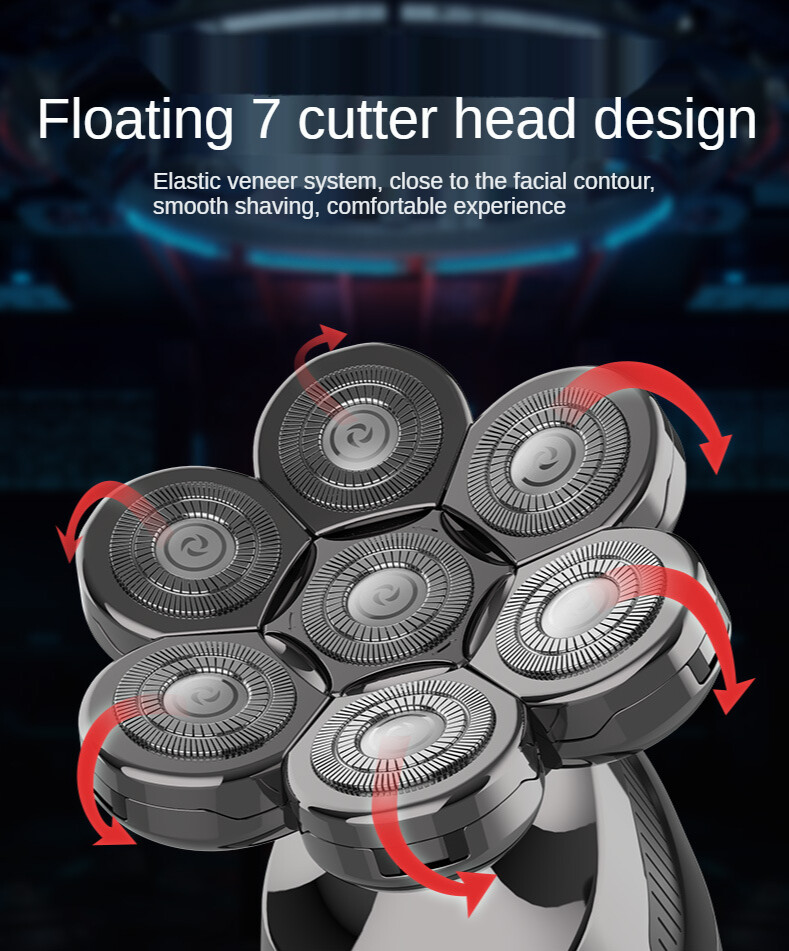 5 IN 1 7D Rotary Electric Shaver Rechargeable Bald Head Shaver Beard Trimmer Men