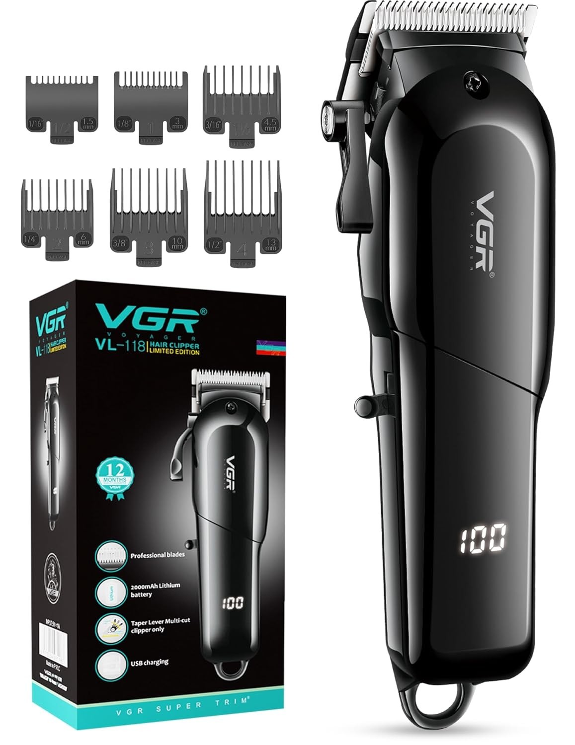 VGR Limited Edition Professional Corded & Cordless Hair Clipper,VL-118,Black