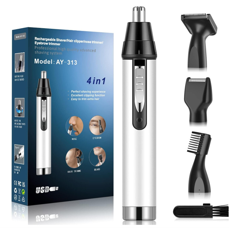 Maquina De Afeitar Recortadora Pelo Boso Y Barba Nariz Y Orejas Recargable 4EN1