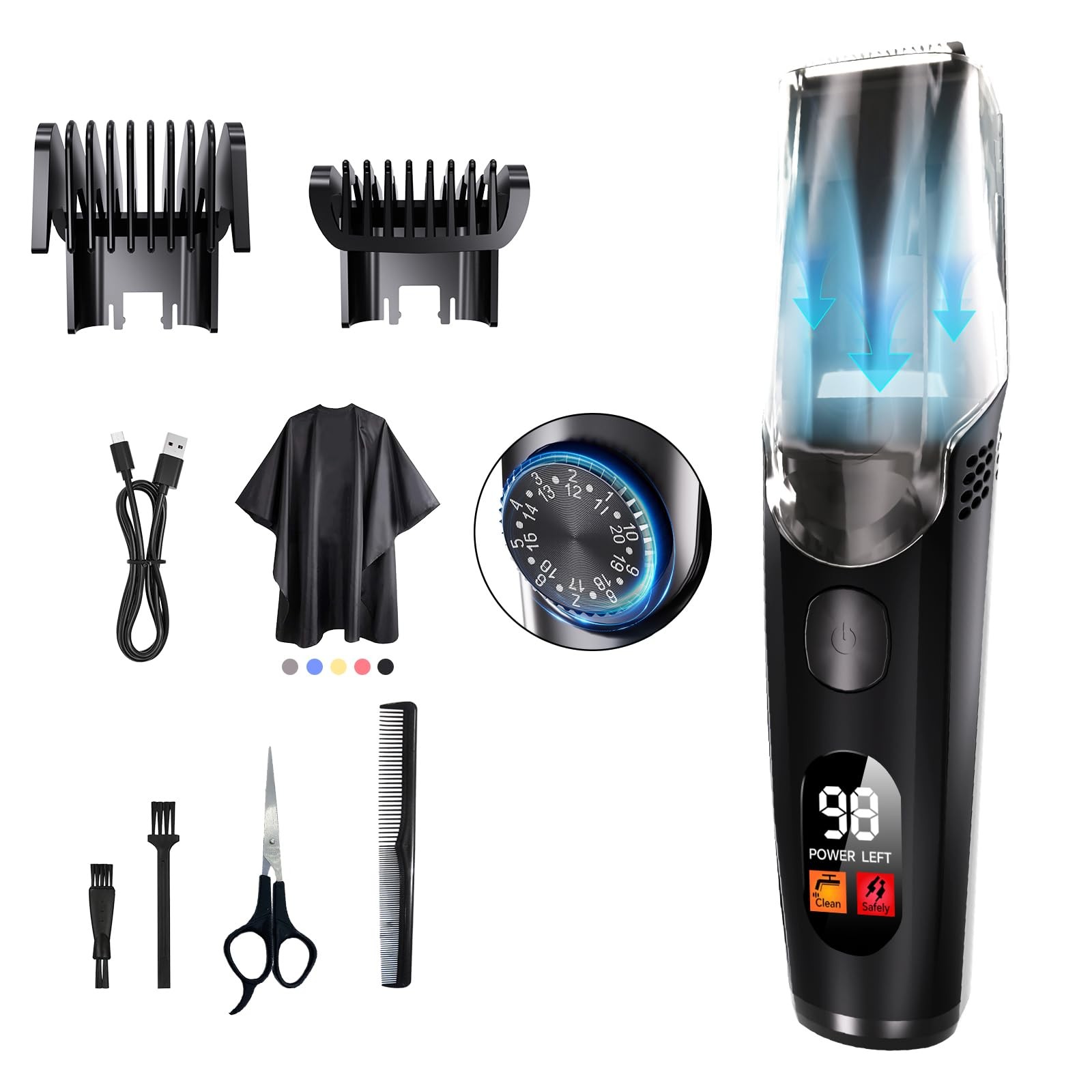 Professional Hair Clipper with Built-in Vacuum Suction Self-Cleaning, No Mess…