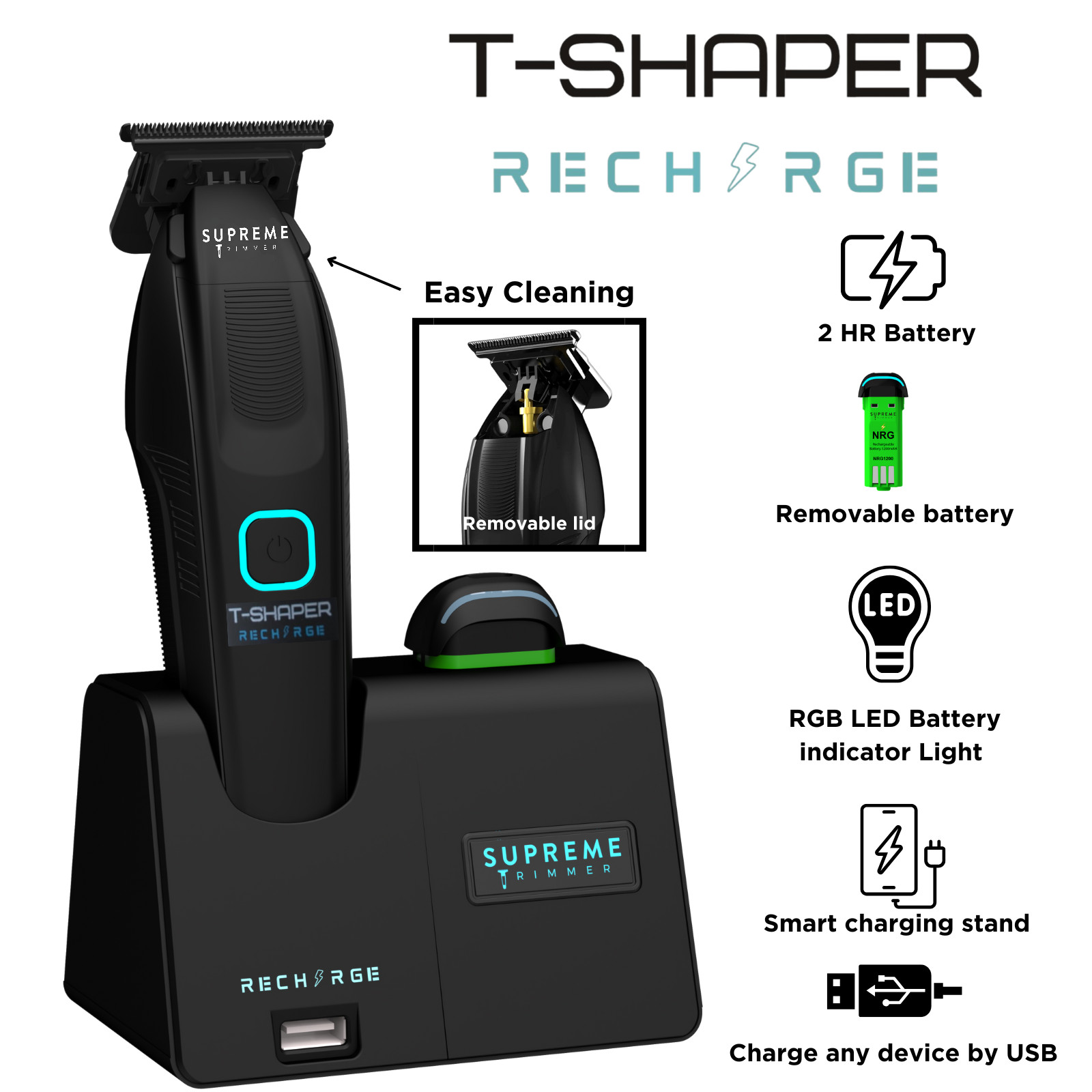 Supreme Trimmer RECHARGE Trimmer ST777 | w/ 2 Detachable Batteries | Black