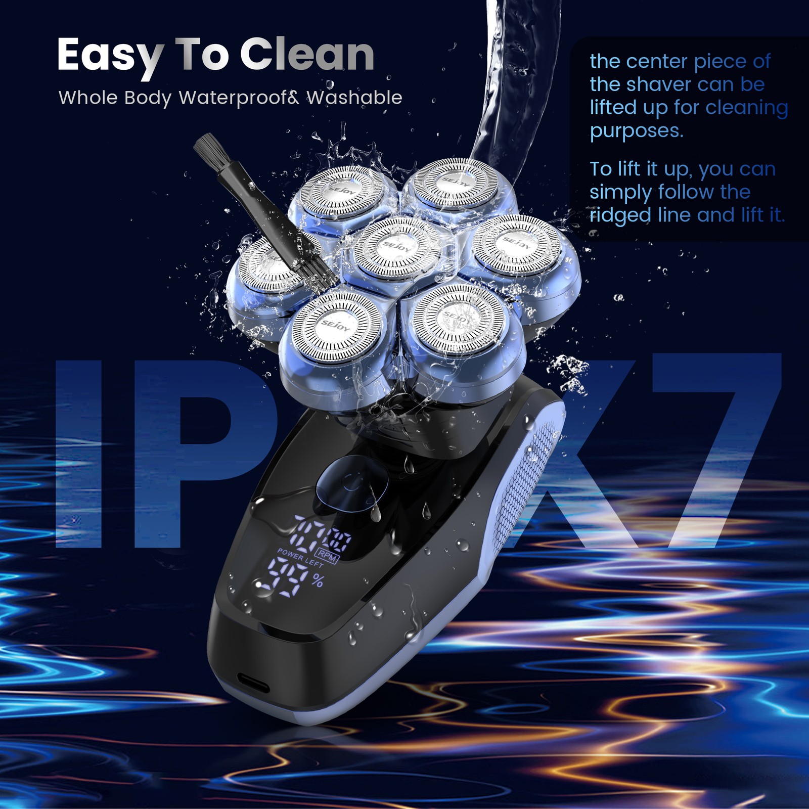 SEJOY 5-in-1 Rotary Electric Shaver 7D Rechargeable Bald Head Razor Hair Trimmer