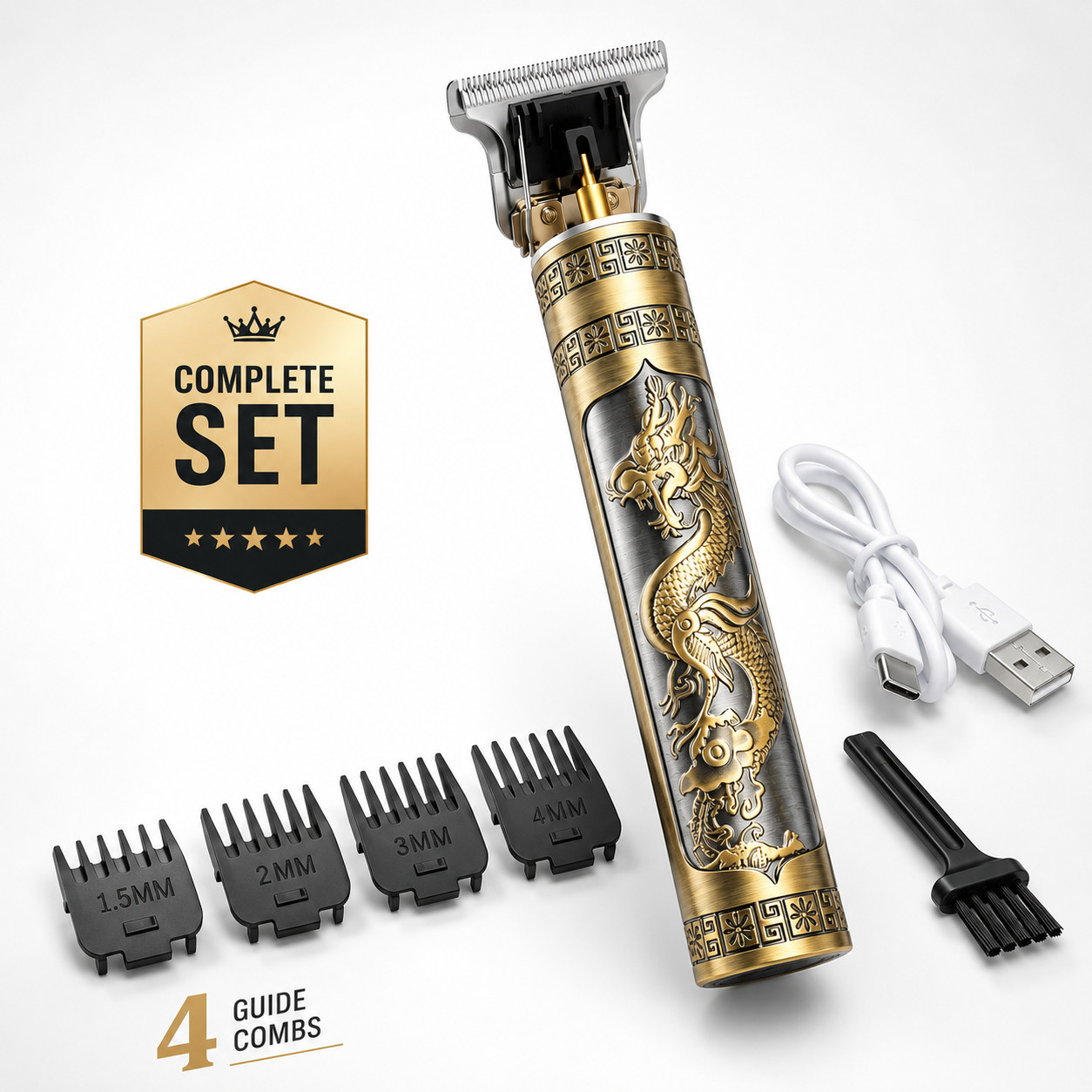 Vintage T9 Dragon Hair Trimmer Cordless T-Blade Beard Clipper USB Rechargeable