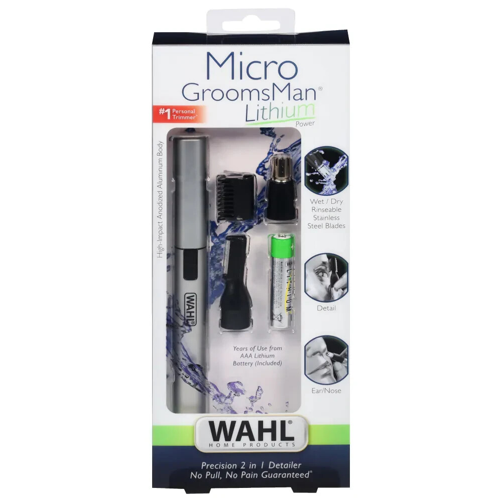NEW Wahl Micro GroomsMan Lithium Power 2 in 1 Personal Trimmer 5640-1001N Silver