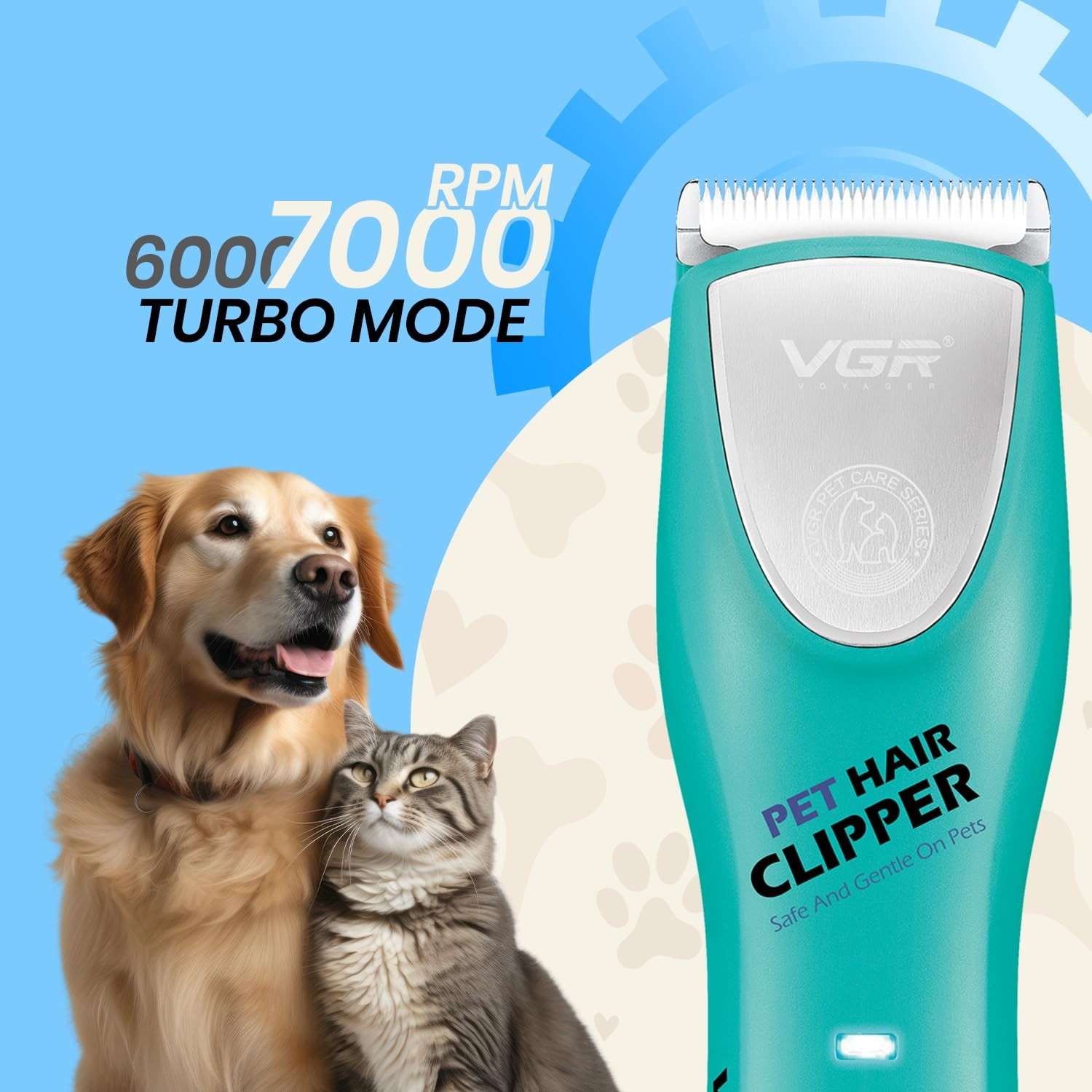 VGR V-216 Professional Pet Hair Clipper Dogs Cats Ceramic Blades 180Min Runtime