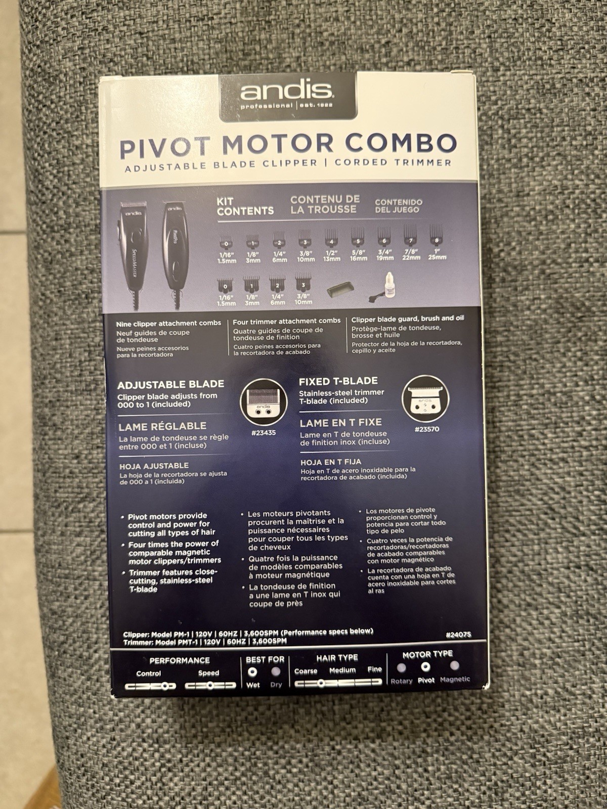 Andis Pivot Motor Combo Haircutting Kit Corded Adjustable Blade T-Blade 2-Head