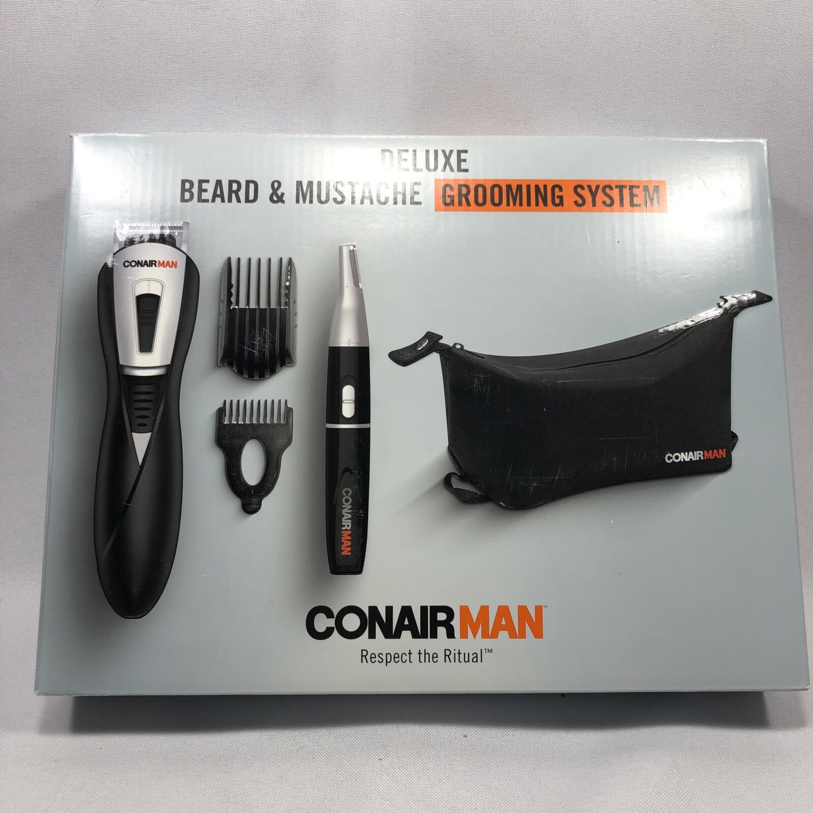 CONAIR MAN DELUXE BEARD & MUSTACHE 9pc. GROOMING SYSTEM BATTERY OPERATED NIB