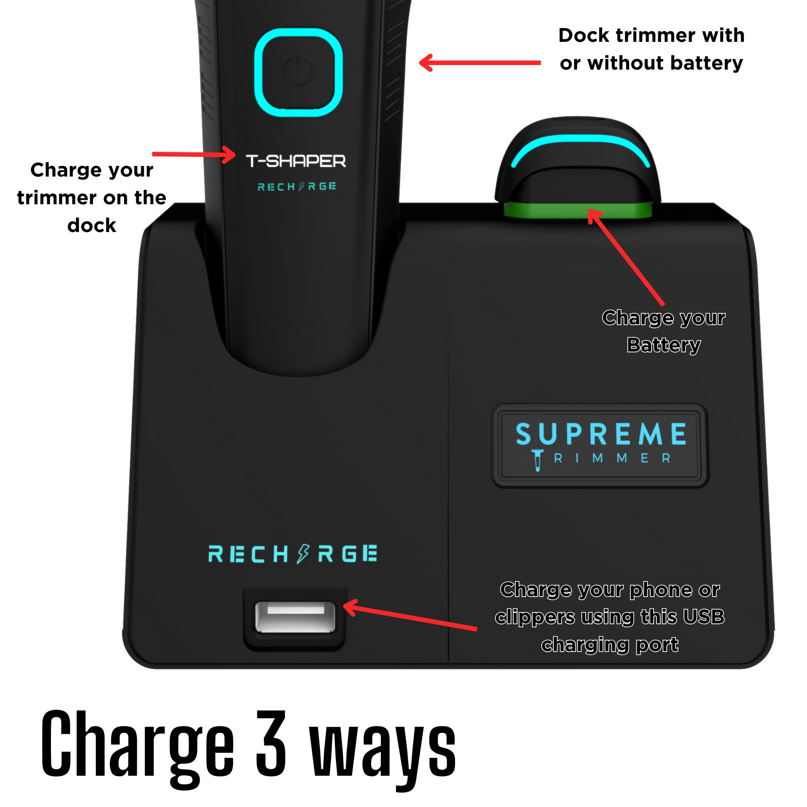 Supreme Trimmer Replacement Smart Charging Stand | RCS777 Black