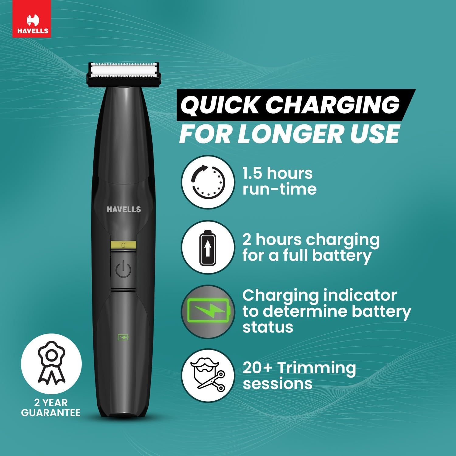 Havells 5-in-1 Rechargeable Shaver & Trimmer, Dual Blade, 4 Combs, ST8000, Men