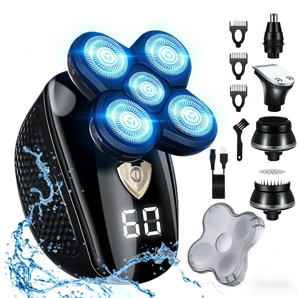 5D Rotary Electric Shaver Rechargeable Bald Head Shaver Beard Trimmer Men’s Gift