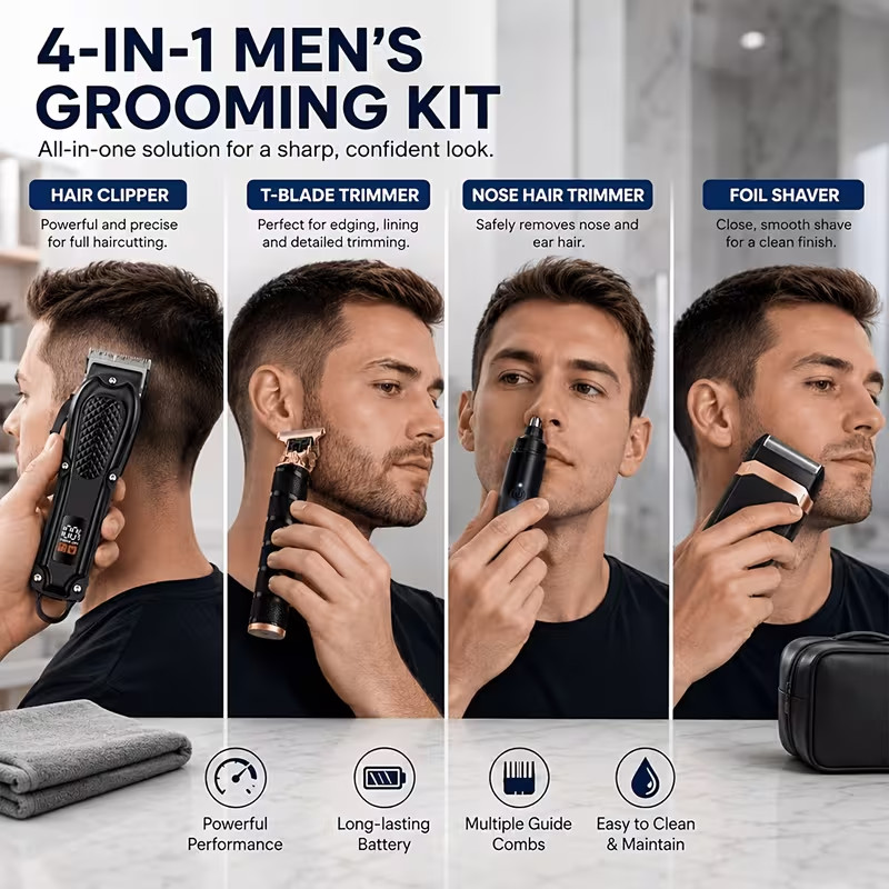Rechargeable Electric Grooming Kit. Equipped with an LCD Battery Display