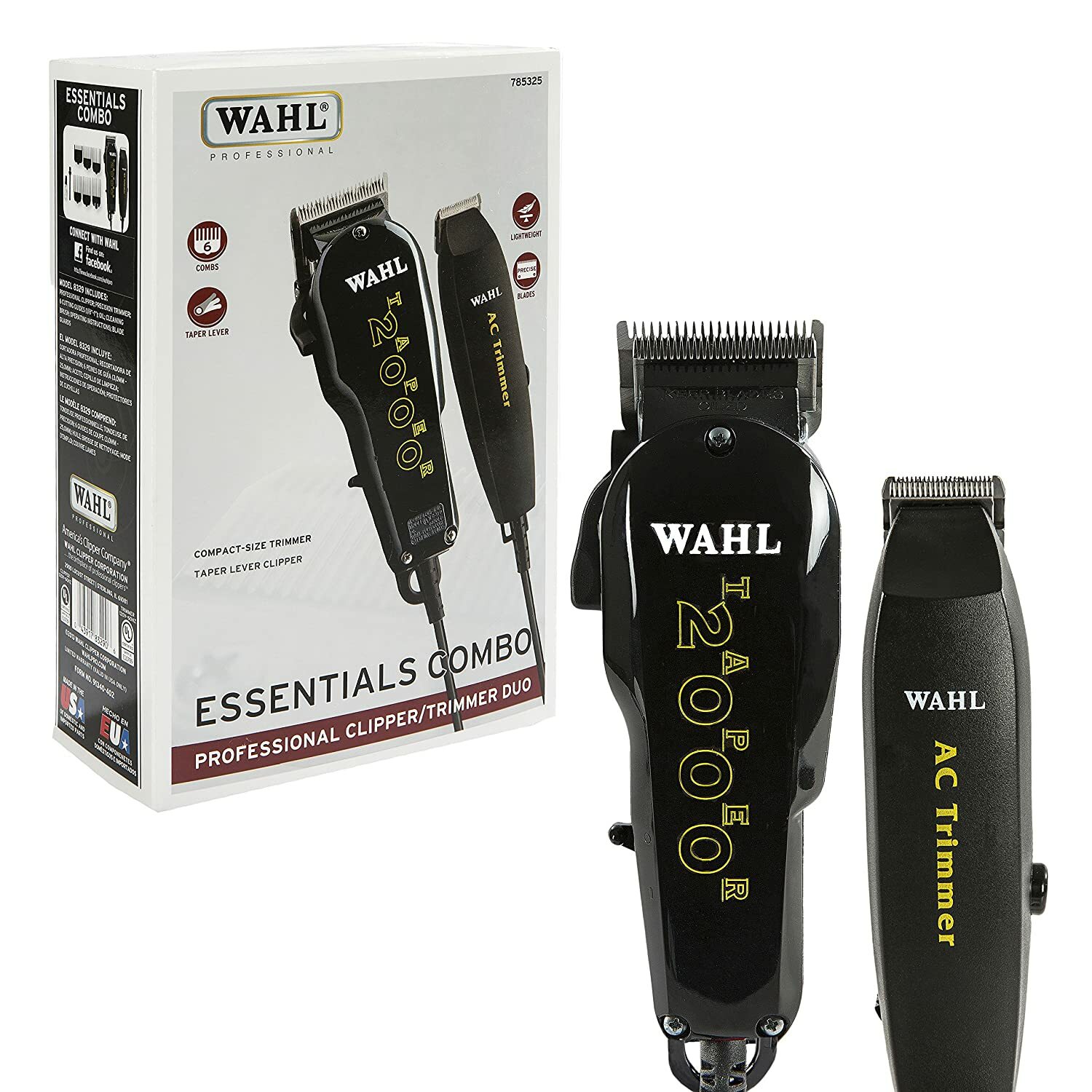 Wahl Essentials Combo Clipper and Trimmer w/Guards & Blade Brush #8329