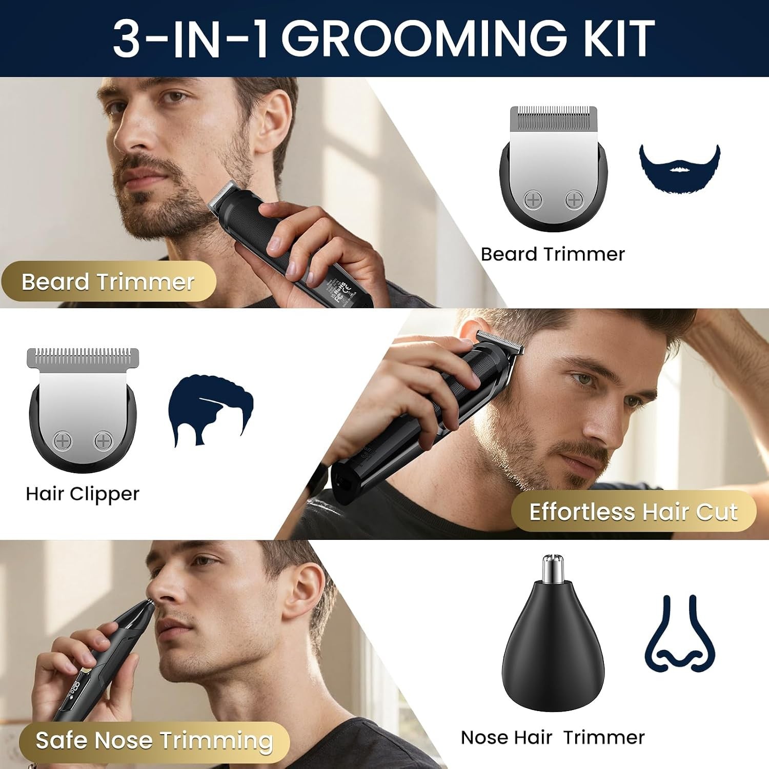 Men’s All-in-One Waterproof Grooming Kit – Stylish Beard, Nose & Hair Trimmer