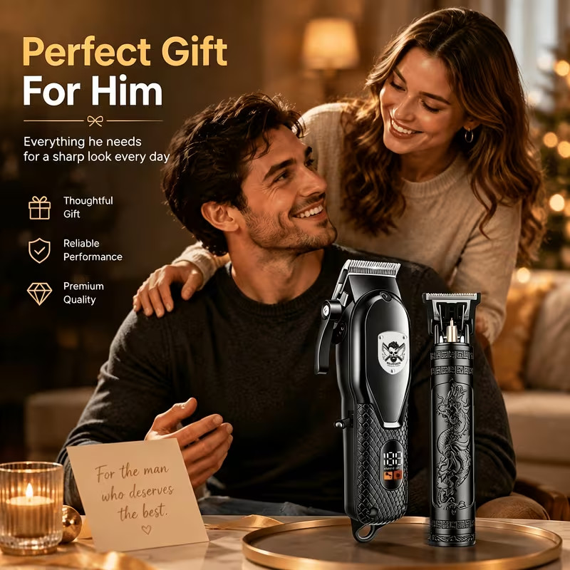 Professional Barber Hair Clipper Trimmer Set Cordless T-Blade Zero Gap LCD Displ