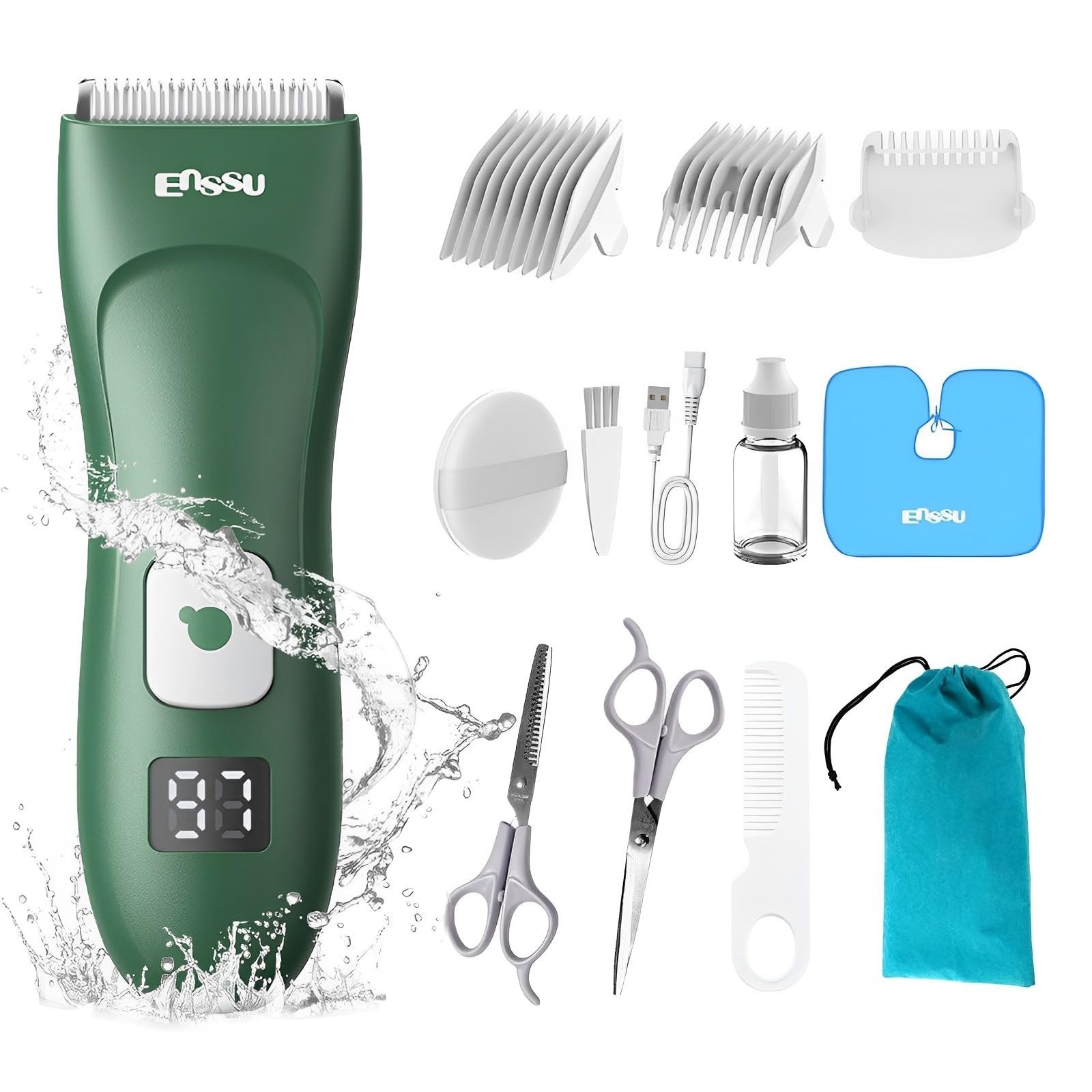 Waterproof Baby Hair Clippers for Kids & Adults | Silent Cutting Kit, 13 Pieces,
