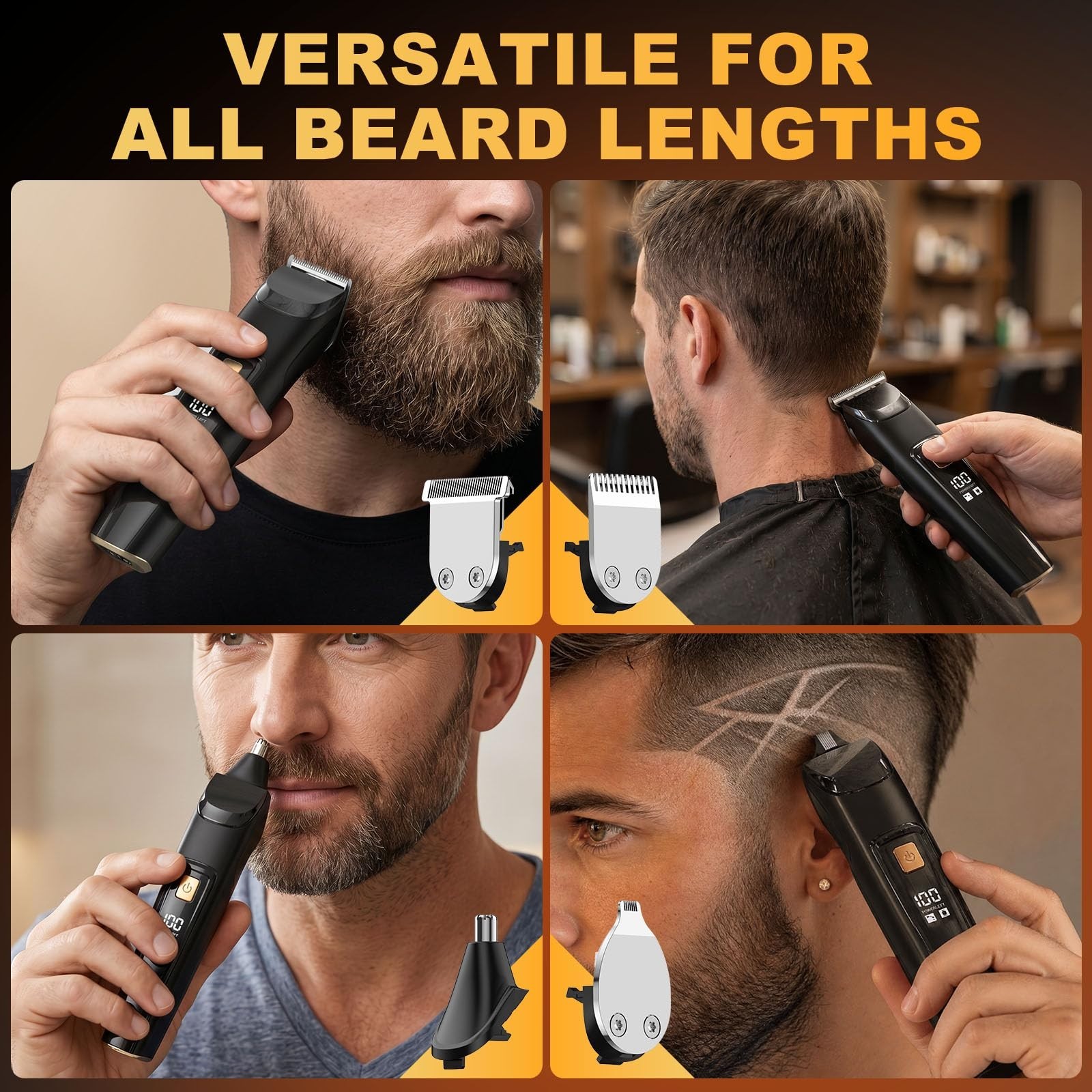 Cordless 18-in-1 Beard Trimmer & Hair Clipper Kit, Waterproof Grooming Set, Rech