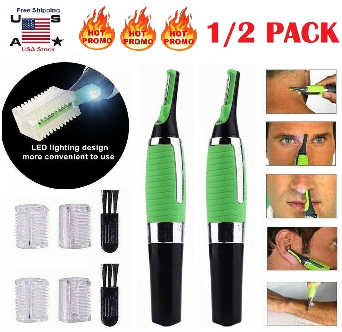 2xMen’s Nose Ear Face Neck Eyebrow Hair Mustache Beard Trimmer Shaver Clipper US