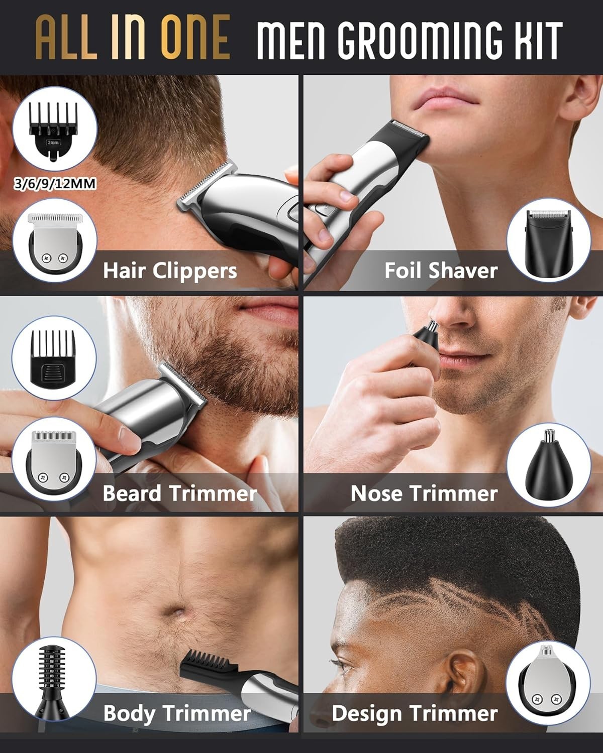 Beard Trimmer for Men, Waterproof Electric Razor for Nose, Body, Face & Mustache