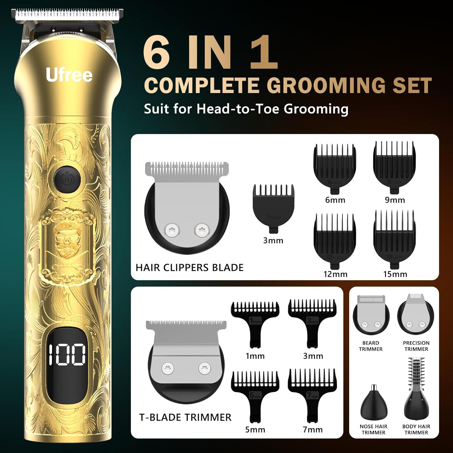 8 in 1 Professional Hair Cutting Kit, Hair Clippers for Men, Cordless Clippers a