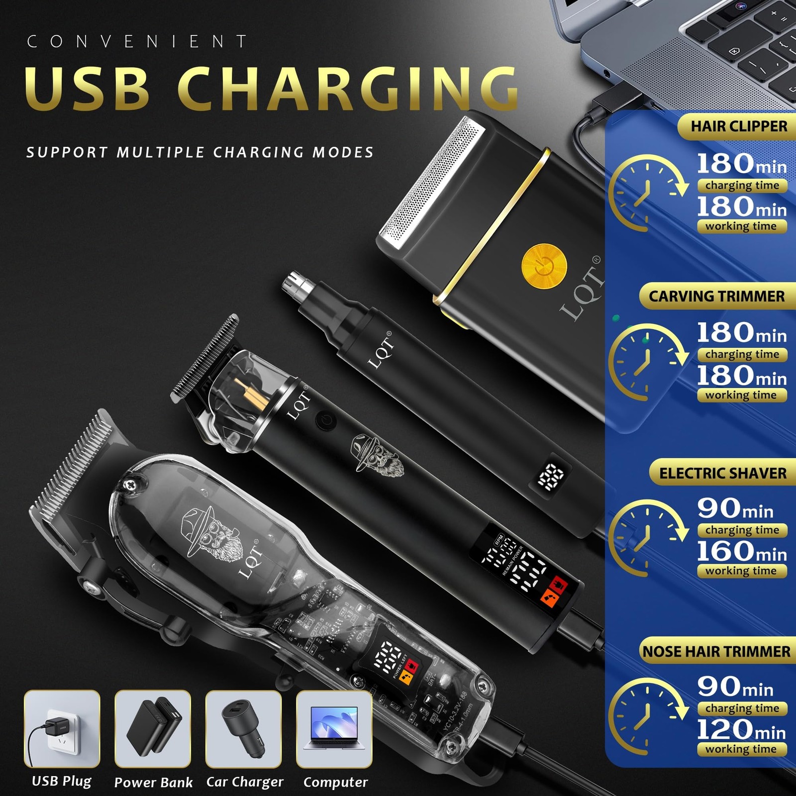 Men’s Professional Cordless Hair Clippers & Trimmer Kit, 4-in-1 Electric Shav…
