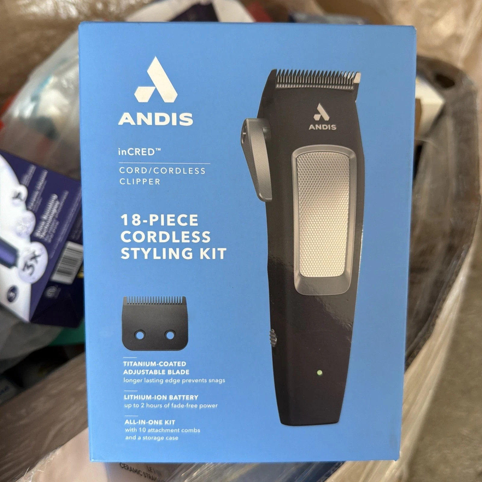 Andis inCRED Lithium-Ion Cordless Clipper 18pc Styling Kit Model CLC4 New