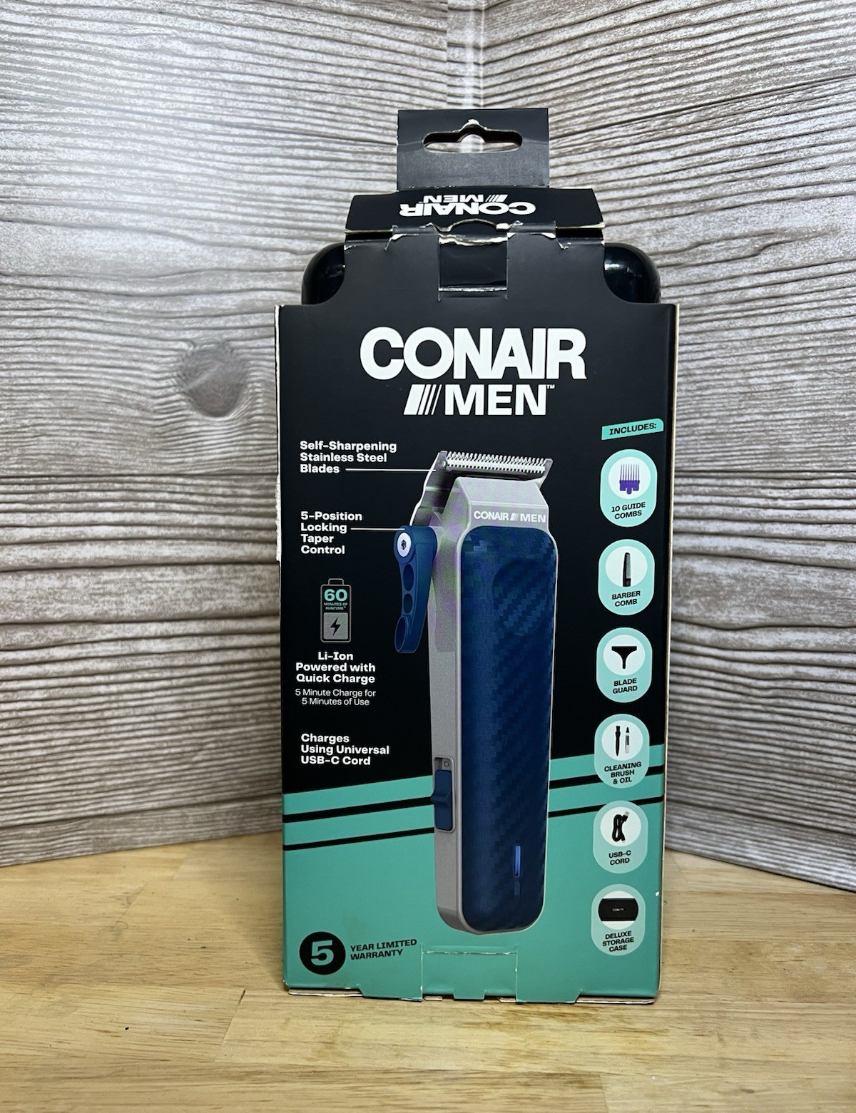 Conair Men Rechargeable Clipper & Trimmer Kit USB, #1-#5 Guards 17 pc kit