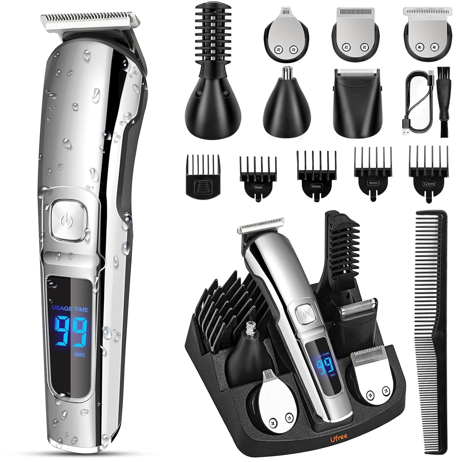 Ufree Beard Trimmer for Men, Waterproof Electric Razor for Nose, Body, Face & Mu
