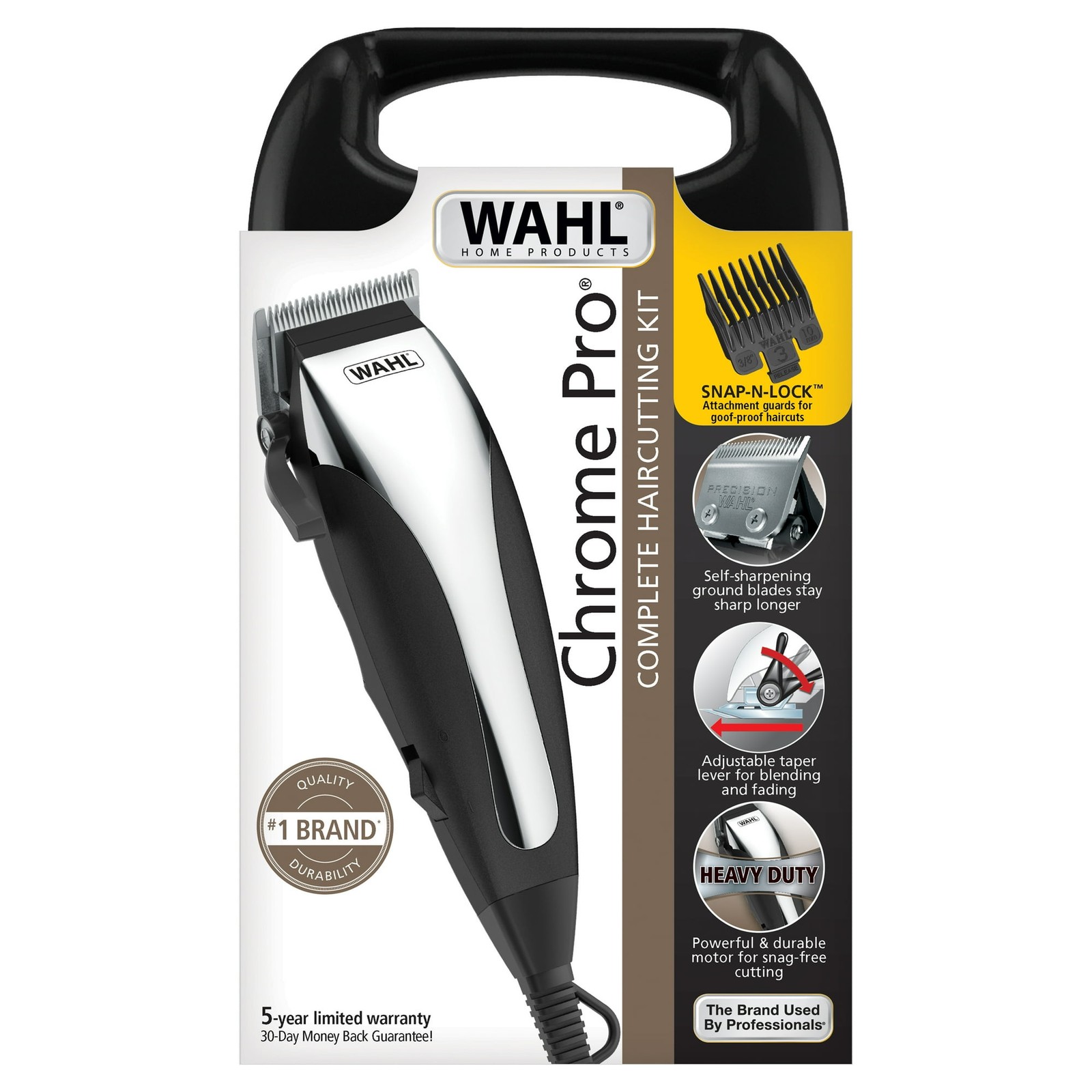 Wahl Chrome Pro, Corded Hair Clipper Kit for Men or Women, Black/Chrome – #9670-