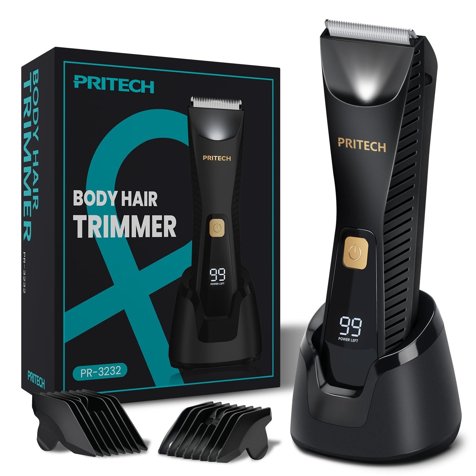 Waterproof Body Hair Trimmer for Men – Ceramic Blade Electric Razor, USB-C, Wet/
