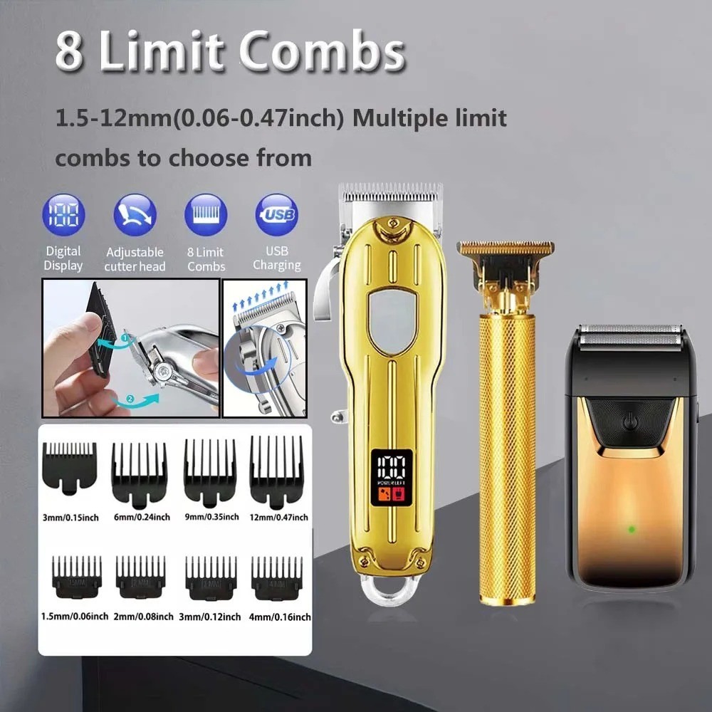 Professional Hair Clipper Trimmer Set Men’s Beard Barber Kit Rechargeable