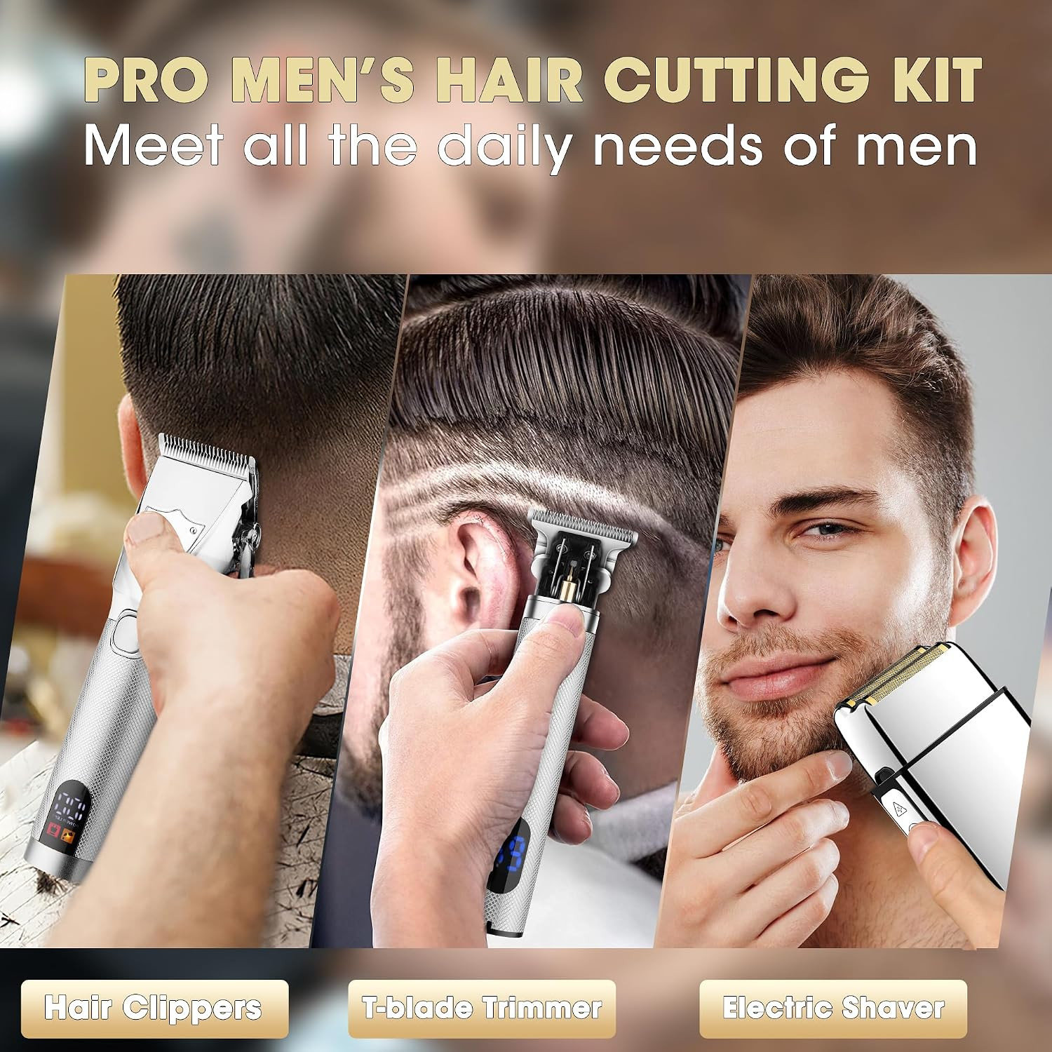 3-Piece Hair Clippers Set for Men – Rechargeable with Travel Case